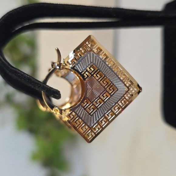 Gold Filled Cut Out Greek Key Basket Earrings - Picture 6 of 9